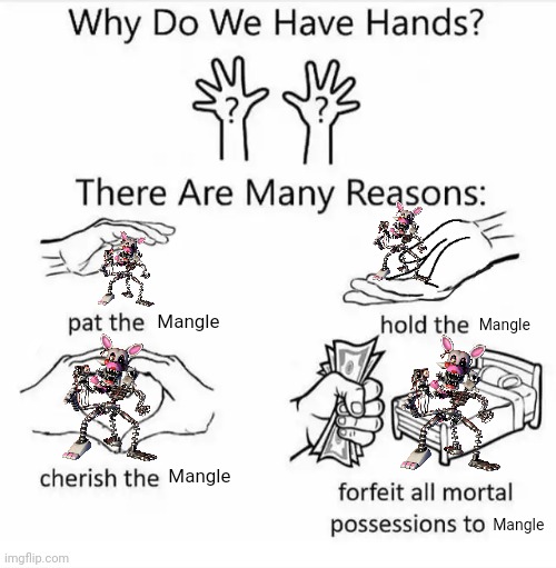 Why do we have hands? (all blank) | Mangle; Mangle; Mangle; Mangle | image tagged in why do we have hands all blank | made w/ Imgflip meme maker