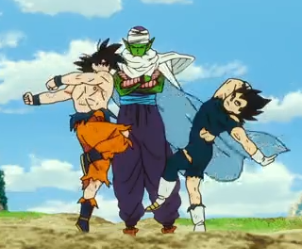 High Quality Goku and Vageta arguing with piccolo in the backround (DBS:B) Blank Meme Template