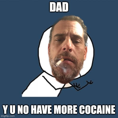 Hunter Biden | DAD; Y U NO HAVE MORE COCAINE | image tagged in oh wow are you actually reading these tags,why are you reading the tags | made w/ Imgflip meme maker