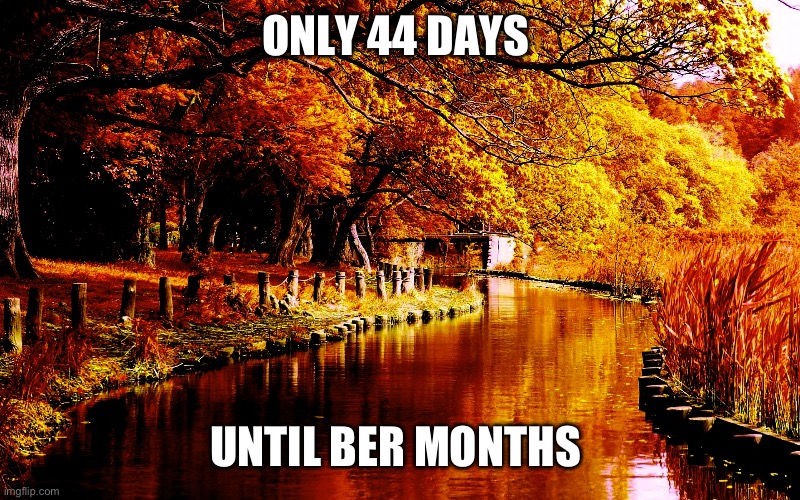 Only 44 days until Ber Months | ONLY 44 DAYS; UNTIL BER MONTHS | image tagged in happy first day of autumn | made w/ Imgflip meme maker