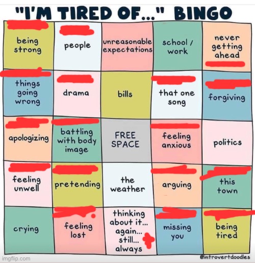 °_° | image tagged in tired of bingo | made w/ Imgflip meme maker