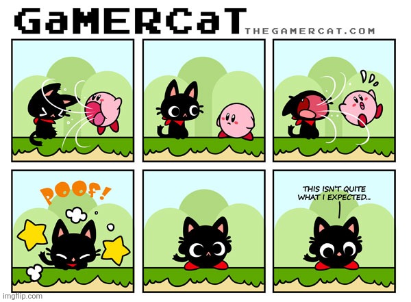 GaMERCaT Kirby | image tagged in gamercat,kirby,comics,comics/cartoons,well well well how the turn tables,inhale | made w/ Imgflip meme maker