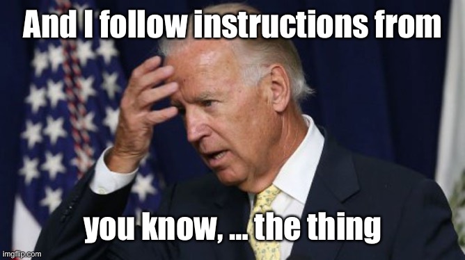 Joe Biden worries | And I follow instructions from you know, … the thing | image tagged in joe biden worries | made w/ Imgflip meme maker
