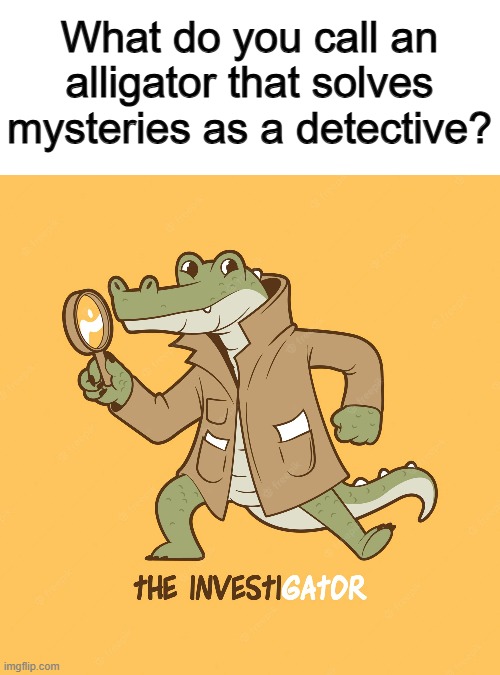 XD | What do you call an alligator that solves mysteries as a detective? | made w/ Imgflip meme maker