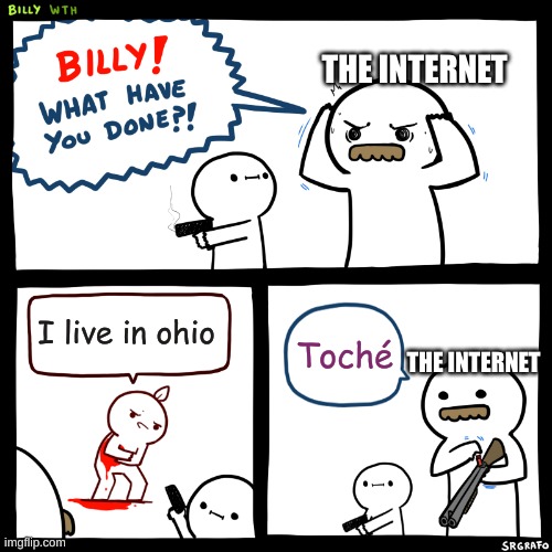 It's so true though | THE INTERNET; I live in ohio; Toché; THE INTERNET | image tagged in billy what have you done | made w/ Imgflip meme maker