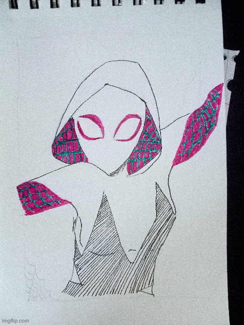 Finished gwen drawing! | image tagged in spiderman,spiderverse,drawings | made w/ Imgflip meme maker