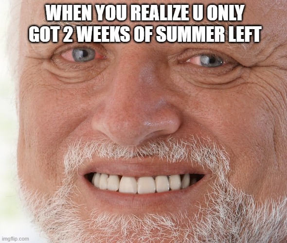 Hide the Pain Harold | WHEN YOU REALIZE U ONLY GOT 2 WEEKS OF SUMMER LEFT | image tagged in hide the pain harold,memes | made w/ Imgflip meme maker
