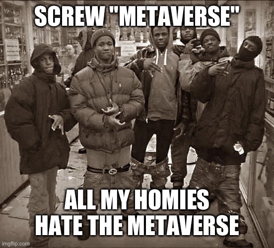 All My Homies Hate | SCREW "METAVERSE" ALL MY HOMIES HATE THE METAVERSE | image tagged in all my homies hate | made w/ Imgflip meme maker