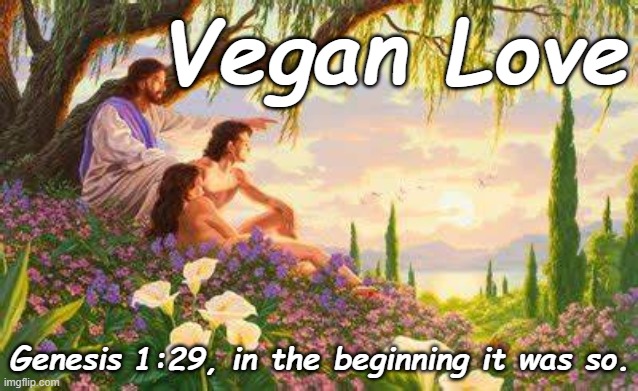 Vegan Love; Genesis 1:29, in the beginning it was so. | made w/ Imgflip meme maker