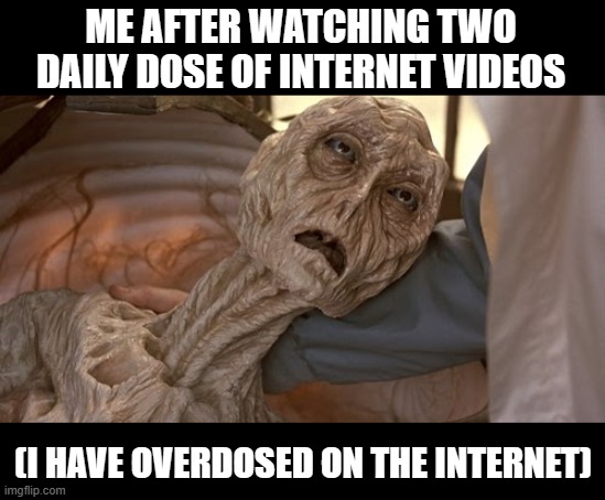 Alien Dying | ME AFTER WATCHING TWO DAILY DOSE OF INTERNET VIDEOS; (I HAVE OVERDOSED ON THE INTERNET) | image tagged in alien dying | made w/ Imgflip meme maker
