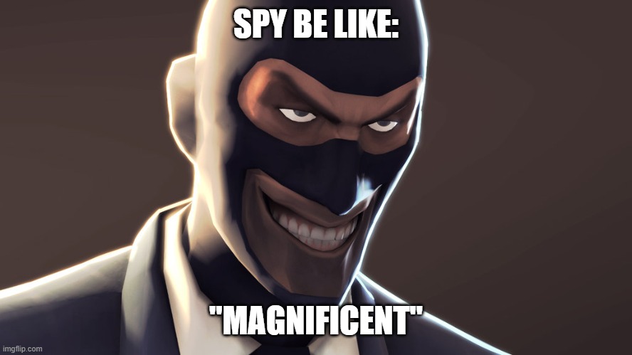 TF2 spy face | SPY BE LIKE: "MAGNIFICENT" | image tagged in tf2 spy face | made w/ Imgflip meme maker