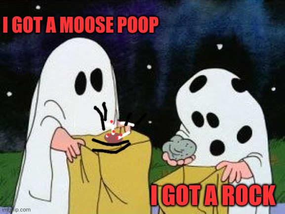 Poop | I GOT A MOOSE POOP; I GOT A ROCK | image tagged in i got a rock | made w/ Imgflip meme maker