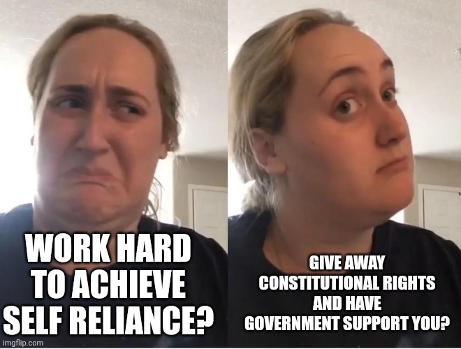 The masses are that stupid | GIVE AWAY CONSTITUTIONAL RIGHTS AND HAVE GOVERNMENT SUPPORT YOU? WORK HARD TO ACHIEVE SELF RELIANCE? | image tagged in on second thought an an0nym0us template | made w/ Imgflip meme maker
