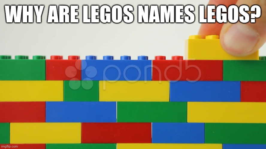 Lego wall | WHY ARE LEGOS NAMES LEGOS? | image tagged in lego wall | made w/ Imgflip meme maker