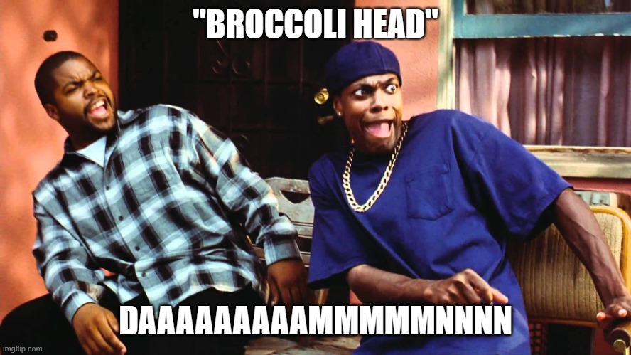 last friday damn | "BROCCOLI HEAD" DAAAAAAAAAMMMMMNNNN | image tagged in last friday damn | made w/ Imgflip meme maker