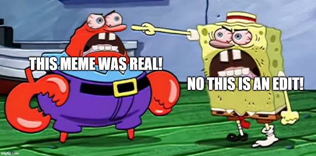 Angry mr krabs and angry spongebob | THIS MEME WAS REAL! NO THIS IS AN EDIT! | image tagged in angry mr krabs and angry spongebob,spongebob | made w/ Imgflip meme maker