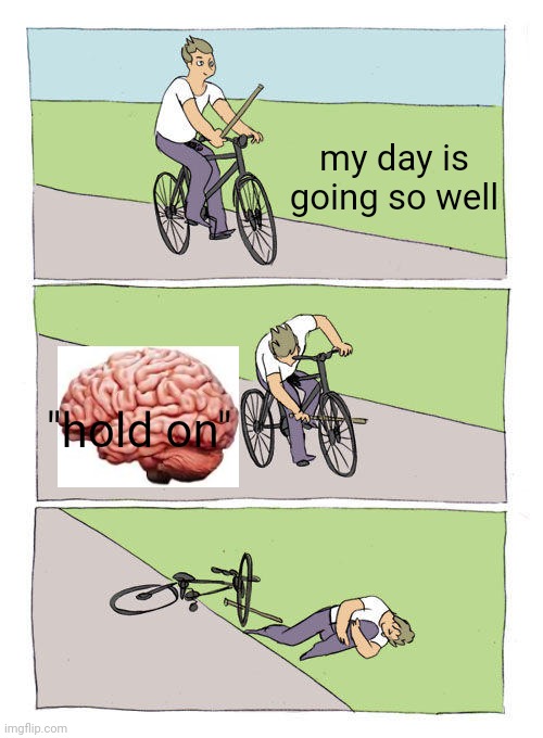 ded in the water | my day is going so well; "hold on" | image tagged in memes,bike fall,i fell | made w/ Imgflip meme maker
