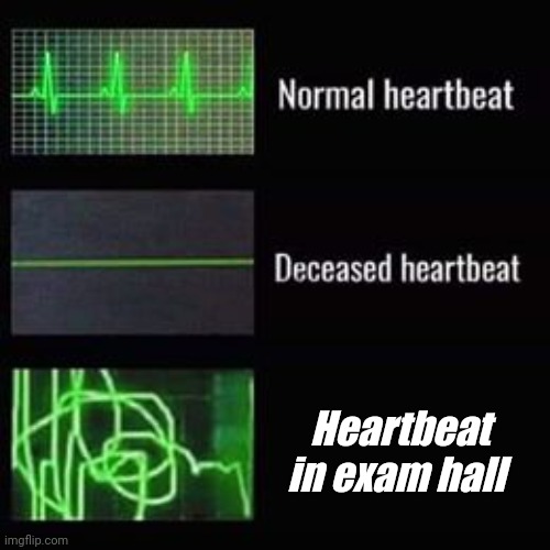 heartbeat rate | Heartbeat in exam hall | image tagged in heartbeat rate | made w/ Imgflip meme maker