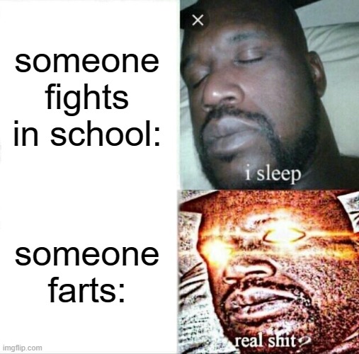 Sleeping Shaq | someone fights in school:; someone farts: | image tagged in memes,sleeping shaq | made w/ Imgflip meme maker