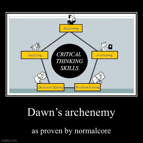 Dawn’s archenemy | as proven by normalcore | image tagged in funny,demotivationals | made w/ Imgflip demotivational maker