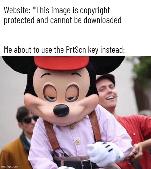 Fool, your feeble copyright is no match for the power of the Dark Side! | Website: *This image is copyright protected and cannot be downloaded; Me about to use the PrtScn key instead: | image tagged in seductive mickey mouse | made w/ Imgflip meme maker