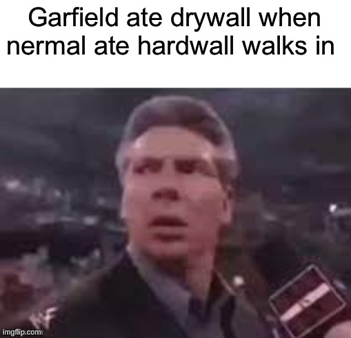 x when x walks in | Garfield ate drywall when nermal ate hardwall walks in | image tagged in x when x walks in | made w/ Imgflip meme maker