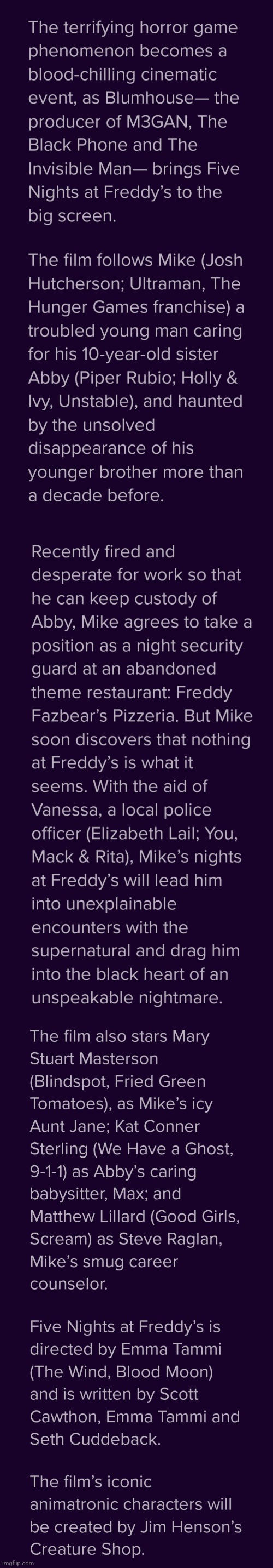 New DETAILED Synopsis Of The FNaF Movie Found On The FNaF Movie Website | image tagged in fnaf | made w/ Imgflip meme maker