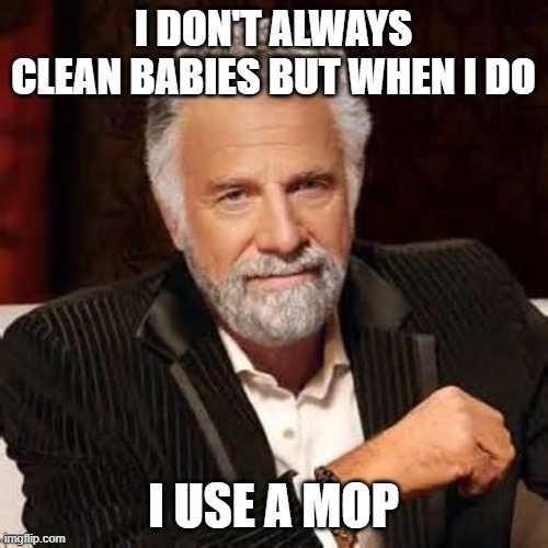 Dos Equis Guy Awesome | I DON'T ALWAYS CLEAN BABIES BUT WHEN I DO I USE A MOP | image tagged in dos equis guy awesome | made w/ Imgflip meme maker