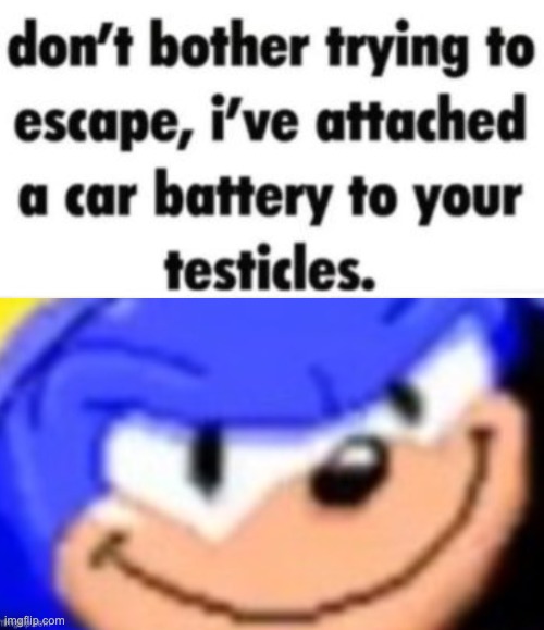 image tagged in dont bother trying to escape car ive attached a car battery to,sonic smile | made w/ Imgflip meme maker