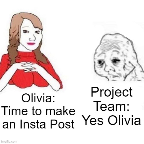 Yes Honey | Project Team: Yes Olivia; Olivia: Time to make an Insta Post | image tagged in yes honey | made w/ Imgflip meme maker