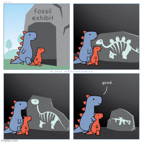 The fossil gun | image tagged in dinosaur,fossil,gun,fossils,comics,comics/cartoons | made w/ Imgflip meme maker