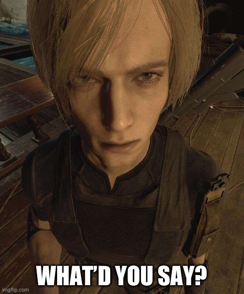 Leon Kennedy what’d you say? | WHAT’D YOU SAY? | image tagged in resident evil,leon kennedy | made w/ Imgflip meme maker