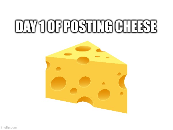 DAY 1 OF POSTING CHEESE | image tagged in cheese | made w/ Imgflip meme maker
