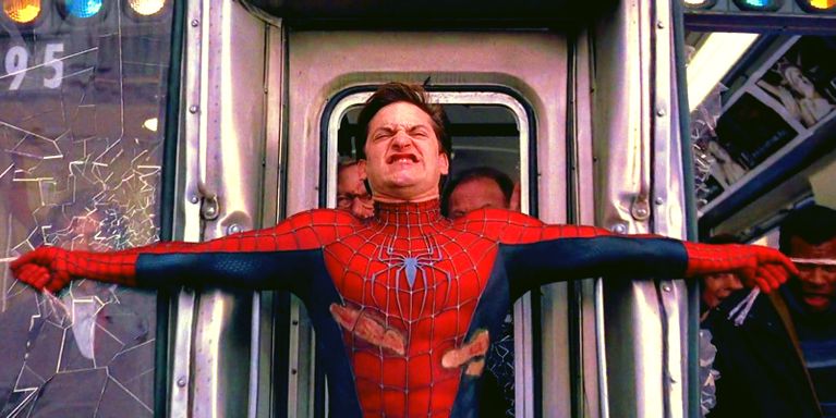 High Quality Spider Man stopping train Blank Meme Template