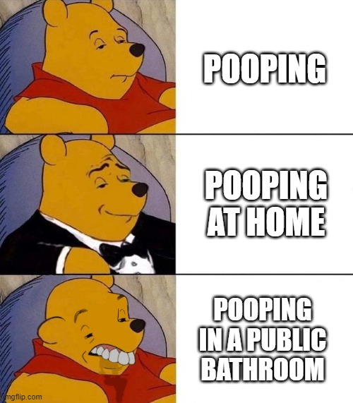 am i right tho | POOPING; POOPING AT HOME; POOPING IN A PUBLIC BATHROOM | image tagged in best better blurst,poop | made w/ Imgflip meme maker