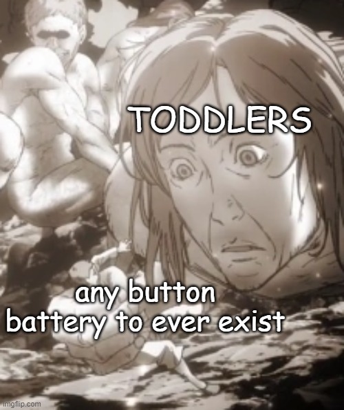 Little Timmys Never changes | TODDLERS; any button battery to ever exist | image tagged in titan and human,toddler,aot,attack on titan,snk,blah blah blah | made w/ Imgflip meme maker