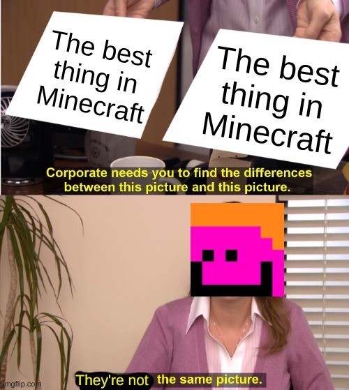 Image title | The best thing in Minecraft; The best thing in Minecraft; They're not | image tagged in memes,they're the same picture | made w/ Imgflip meme maker