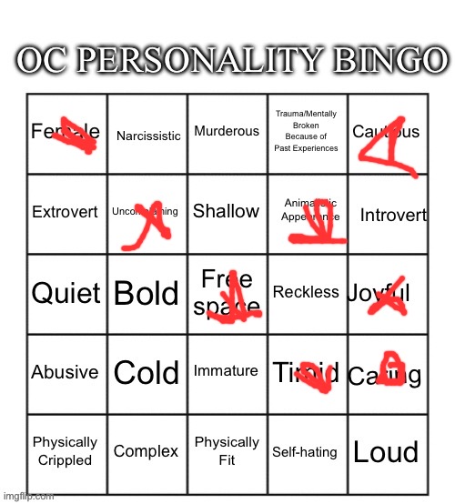 Tortoiseed personality | image tagged in oc personality bingo | made w/ Imgflip meme maker