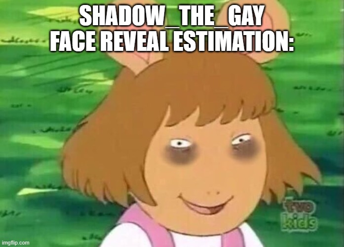 DW tired | SHADOW_THE_GAY FACE REVEAL ESTIMATION: | image tagged in dw tired | made w/ Imgflip meme maker