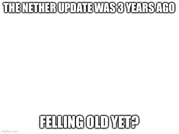 Made me feel older that old | THE NETHER UPDATE WAS 3 YEARS AGO; FELLING OLD YET? | image tagged in funny | made w/ Imgflip meme maker