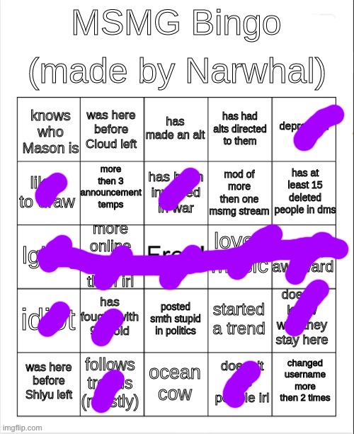 bingo | image tagged in msmg bingo | made w/ Imgflip meme maker