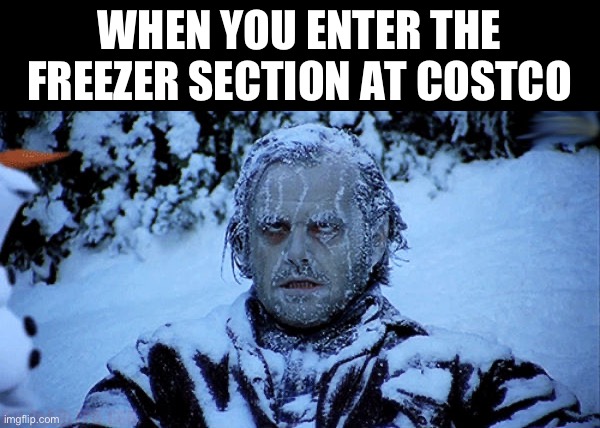 It's pretty cold | WHEN YOU ENTER THE FREEZER SECTION AT COSTCO | image tagged in freezing cold,memes,funny memes,funny,freezing,costco | made w/ Imgflip meme maker
