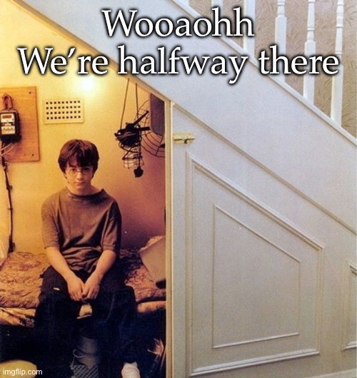 Halfway there | Wooaohh
We’re halfway there | image tagged in harry potter unde rthe stairs | made w/ Imgflip meme maker