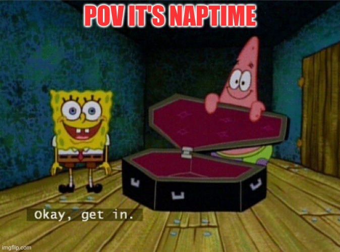 Crazy family #2 | POV IT'S NAPTIME | image tagged in spongebob coffin | made w/ Imgflip meme maker