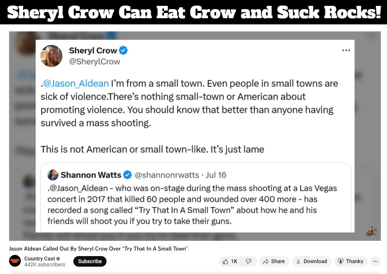 Sheryl Crow Can Eat Crow and Suck Rocks! | image tagged in sheryl crow,unamerican,self defense,human rights,2nd amendment,jason aldean | made w/ Imgflip meme maker