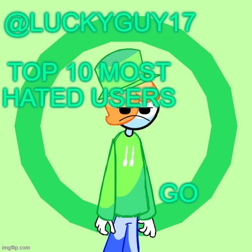 LuckyGuy17 Template | TOP 10 MOST HATED USERS; GO | image tagged in luckyguy17 template | made w/ Imgflip meme maker