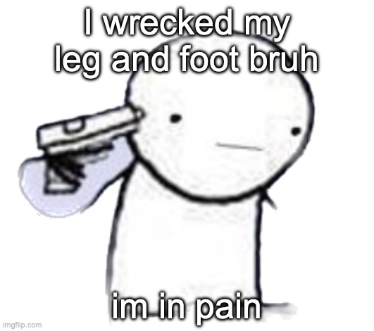 i domnt want to live anmymore | I wrecked my leg and foot bruh; im in pain | image tagged in i domnt want to live anmymore | made w/ Imgflip meme maker