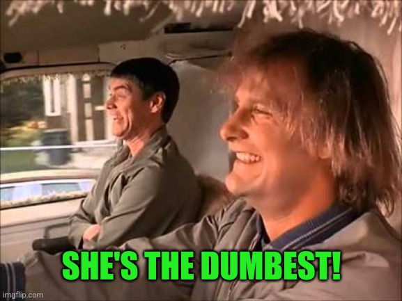 Dumb and Dumber | SHE'S THE DUMBEST! | image tagged in dumb and dumber | made w/ Imgflip meme maker