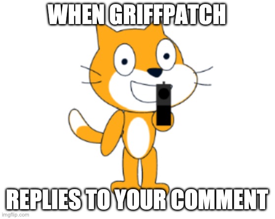 Scratch cat gun | WHEN GRIFFPATCH; REPLIES TO YOUR COMMENT | image tagged in scratch cat gun | made w/ Imgflip meme maker
