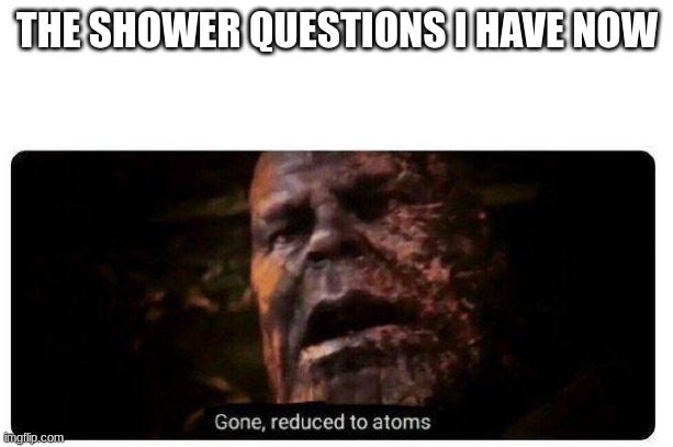 THE SHOWER QUESTIONS I HAVE NOW | image tagged in gone reduced to atoms | made w/ Imgflip meme maker